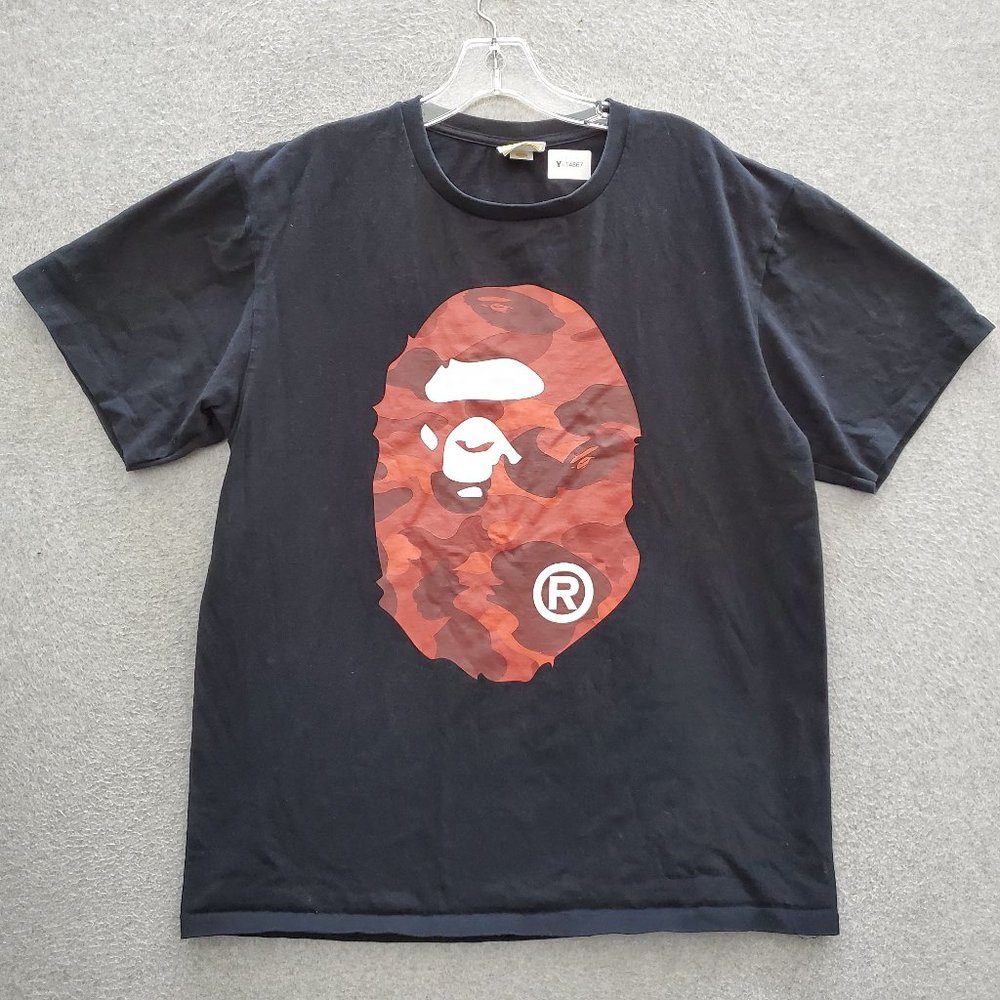 VINTAGE Bathing Ape Men Shirt Logo Camo Big Ape Head Graphic Single Stitch
